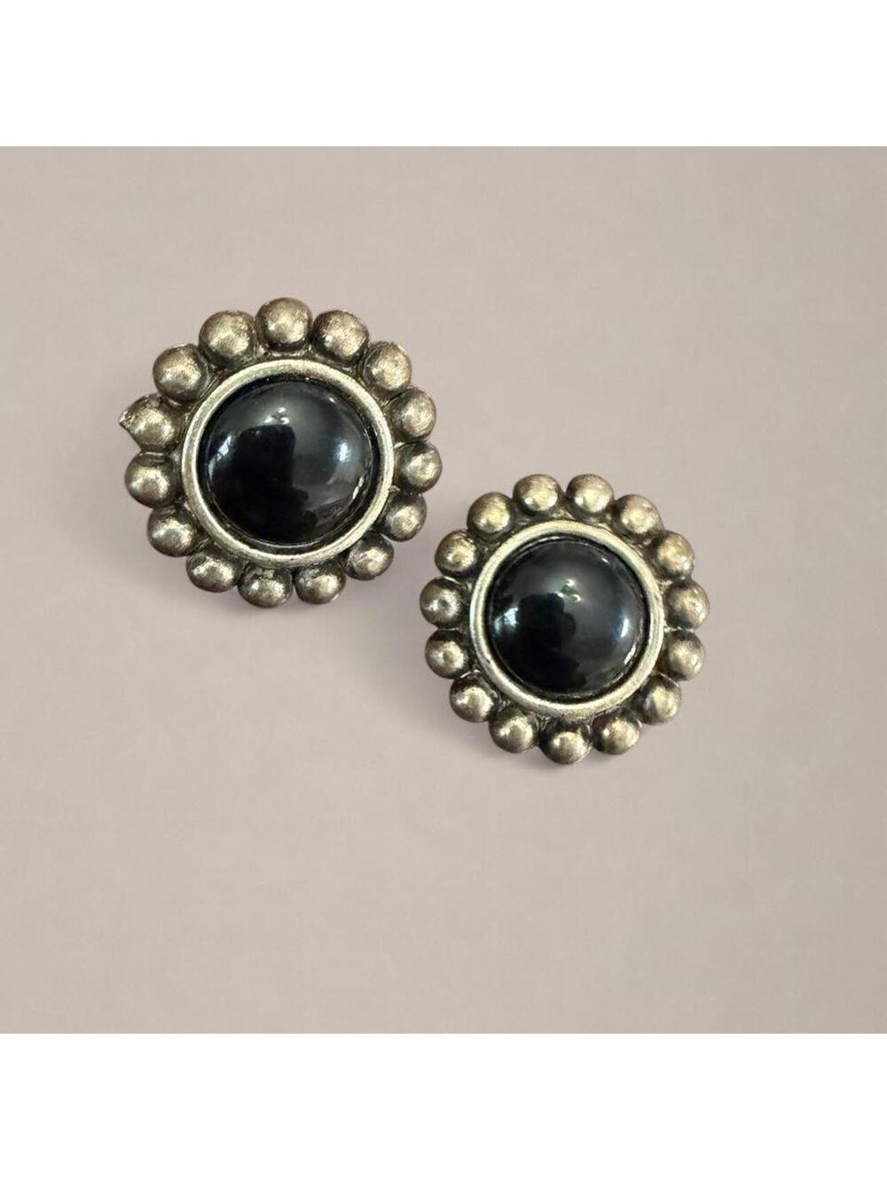 Vintage Southwestern Black Cabochon Statement Earrings